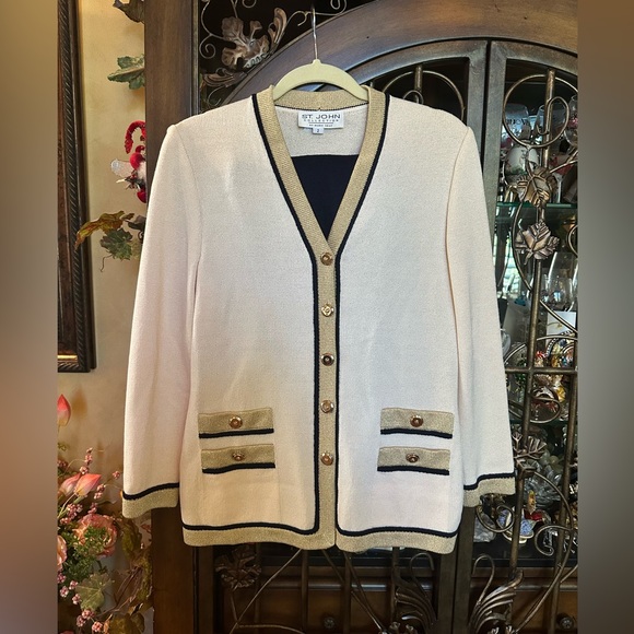 St. John Other - St. John Cream, Gold and Navy Knit Pant Set